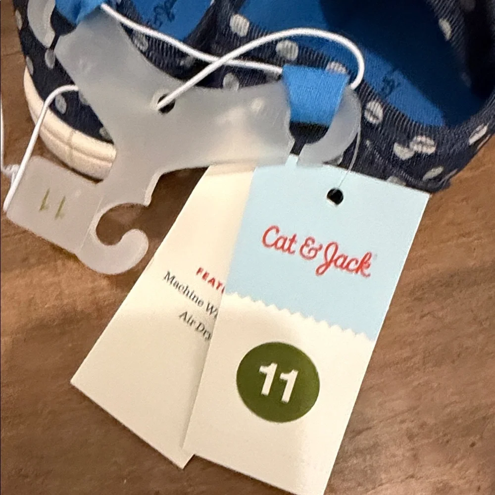 Cat & Jack Kids Navy Polka Dot Canvas Sneakers - Blue and White size 11 NEW
